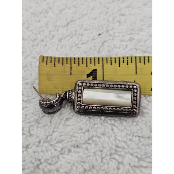 Vintage Silver & Mother of Pearl Rectangular Drop Earrings - Picture 4 of 7